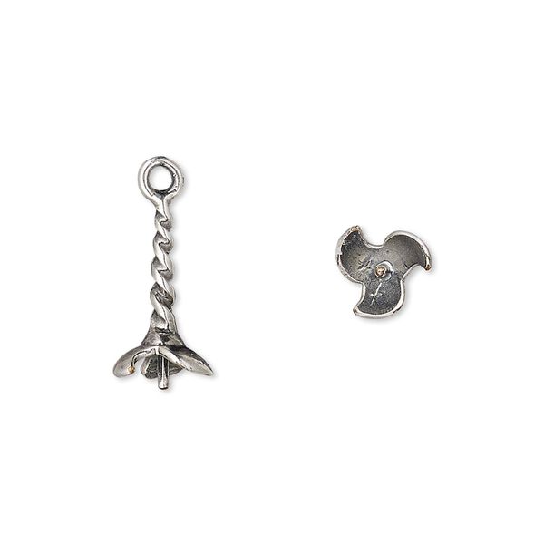 Cup, antique silver-plated brass, 15x7mm with 3mm peg, fits 6-7mm bead. Sold per pkg of 2. image number 0