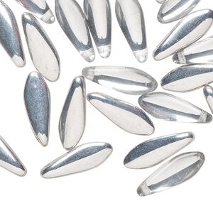 Bead 1pkg50 Czech pressed glass, opaque silver, 15.5x5mm top-drilled dagger.