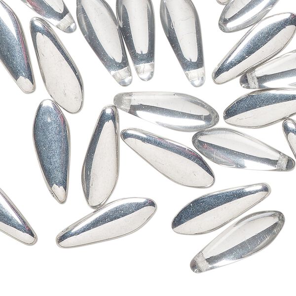 Bead 1pkg50 Czech pressed glass, opaque silver, 15.5x5mm top-drilled dagger. image number 0