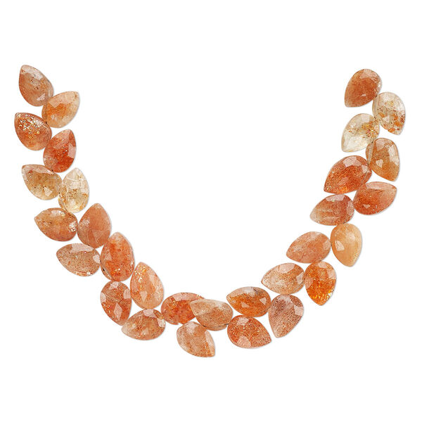 Sunstone 1pkg1, hand-cut diagonally drilled faceted teardrop bead natural B+ grade, 5.5 inch 8x6mm-10x7mm image number 2
