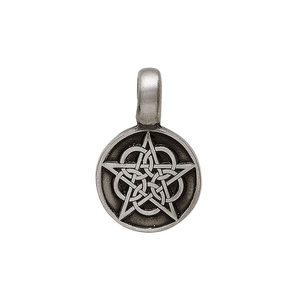 Pendant, "pewter" (zinc-based alloy), 33x22mm double-sided round with Celtic star. Sold individually. image number 0