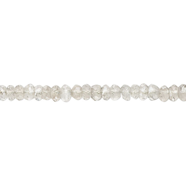 Bead, quartz crystal (coated), pale green and clear, 4x2mm-5x4mm hand-cut faceted rondelle, B grade, Mohs hardness 7. Sold per 13-inch strand, approximately 150 beads. image number 0