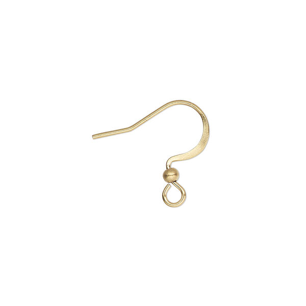 Ear wire, gold-finished stainless steel, 15mm flat fishhook with 2mm ball and open loop, 21 gauge. Sold per pkg of 5 pairs. image number 0