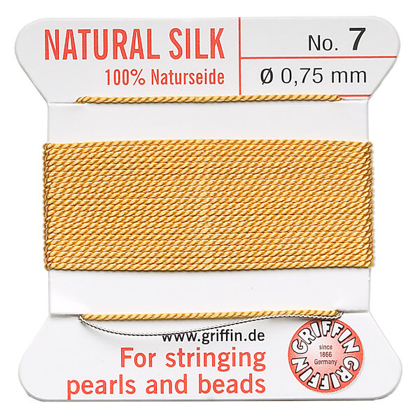 Thread, Griffin, silk, amber yellow, size #7. Sold per 2-meter card (approximately 78 inches). image number 0