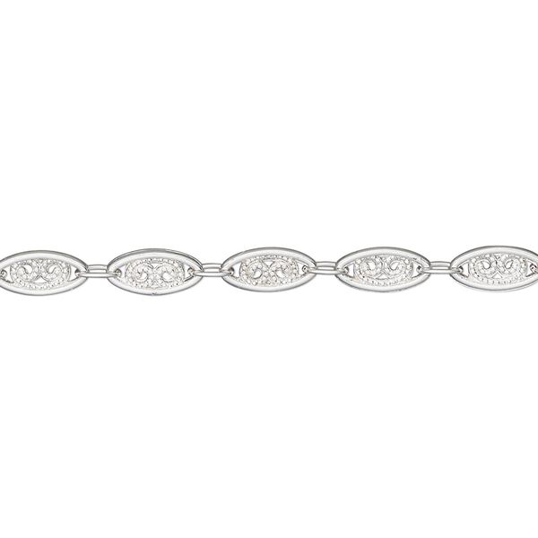 Chain, silver-plated "pewter" (zinc-based alloy), 4mm filigree. Sold per pkg of 5 feet. image number 0