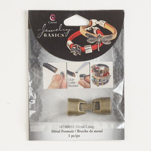 Clasp fold-over 1pkg1, 32x13mm / glue-in ends, antique gold-finished brass 1-strand