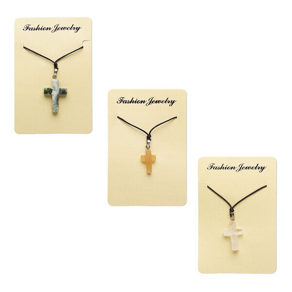 Necklace mix, multi-gemstone (natural / dyed / heated) / nylon / brass, mixed colors, 18x12mm-25x19mm cross, adjustable up to 32 inches with knot closure. Sold per pkg of 3. image number 0