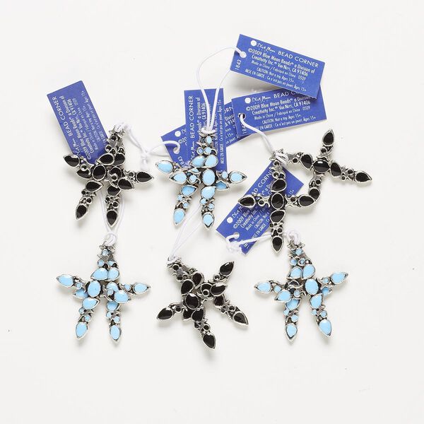 Focal, antique silver-finished "pewter" (zinc-based alloy), assorted colors, 43x33mm cross. Sold per pkg of (6) 2-piece sets. image number 0