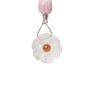Light rose quartz / garnet 1pkg1, top-drilled hand-cut 1sided carved flower bead natural, 14mm