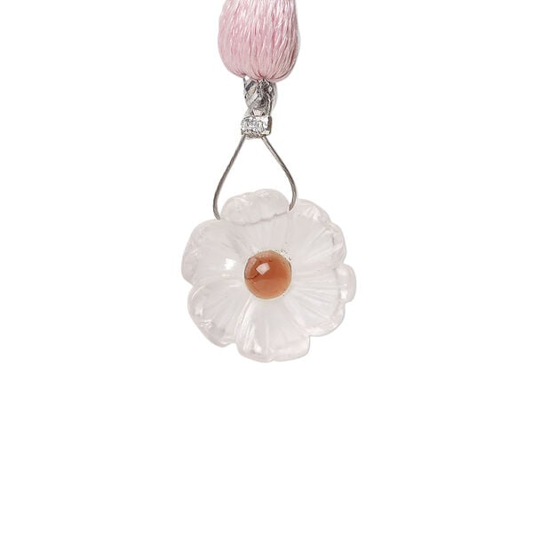 Light rose quartz / garnet 1pkg1, top-drilled hand-cut 1sided carved flower bead natural, 14mm image number 0