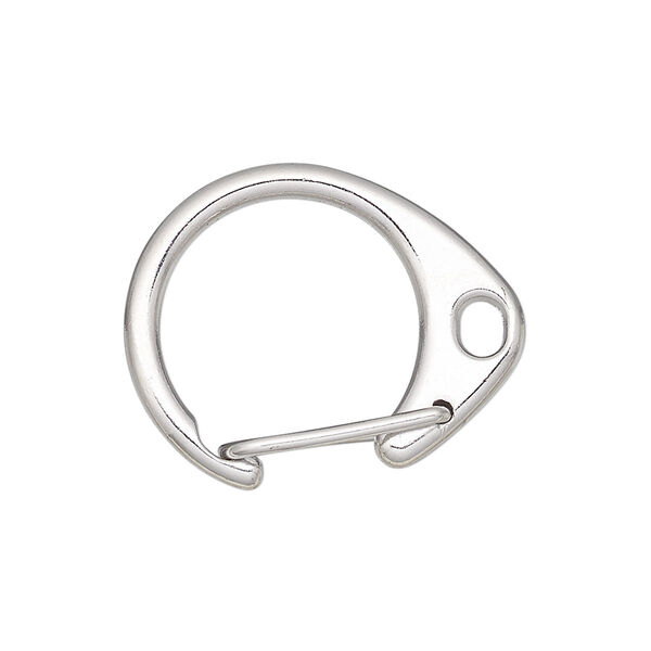 Clasp, self-closing hook, imitation rhodium-finished steel and "pewter" (zinc-based alloy), 27x22mm oval. Sold per pkg of 10. image number 0