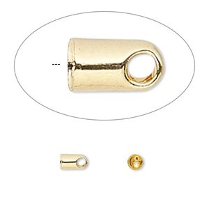 Cord end, glue-in, gold-plated brass, 5.5x3.5mm, 2.5mm inside diameter. Sold per pkg of 100.