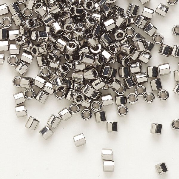 Seed bead, Delica®, glass, pkg/50g, #8 cut, opaque nickel-plated (DBLC-0021). image number 0