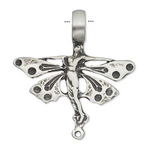 Pendant, antique pewter (tin-based alloy), 36x35mm fairy with loop. Sold individually.