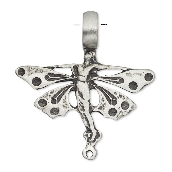 Pendant, antique pewter (tin-based alloy), 36x35mm fairy with loop. Sold individually. image number 0