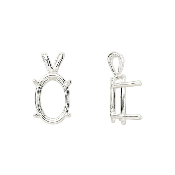 Pendant, Sure-Set™, sterling silver, 14x10mm with pre-notched 4-prong oval basket setting. Sold individually. image number 0