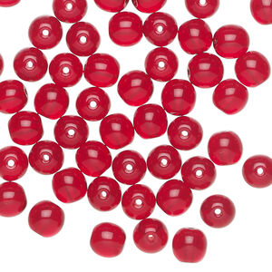 Bead 1pkg60, Czech glass druk, transparent ruby red, 6mm round.