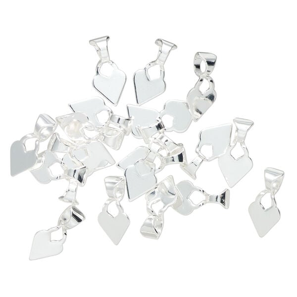 Bail, glue-on 1pkg20, silver-plated brass, 13.5x7mm with 7x7mm heart setting. image number 0