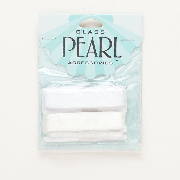 Cord and ribbon, plastic and nylon, clear / white / off-white, 7mm flat. Sold per pkg of (3) 7-yard sections. image number 0