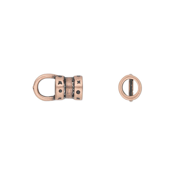 Crimp end, JBB Findings, antique copper-plated pewter (tin-based alloy), 7x6mm tube with loop, 4mm inside diameter. Sold per pkg of 2. image number 0