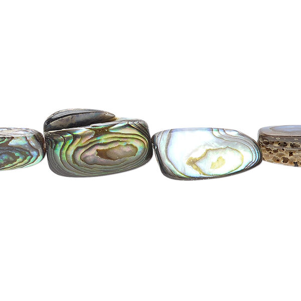 Bead, paua shell (natural), 13x8mm-16x10mm rectangle, Mohs hardness 3-1/2. Sold per 15-1/2" to 16" strand. image number 0