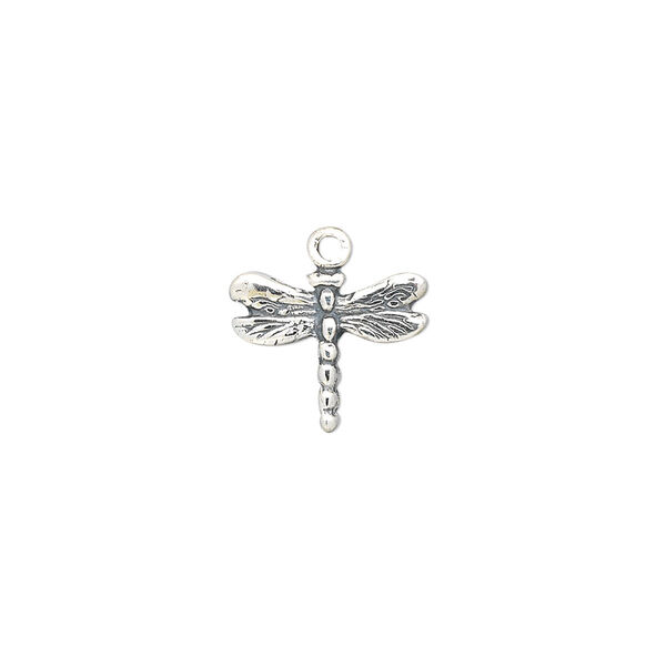 Charm, antiqued sterling silver, 13x11mm single-sided dragonfly. Sold individually. image number 0