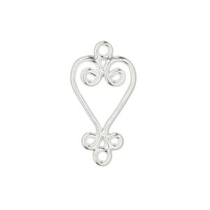 Drop, silver-plated "pewter" (zinc-based alloy), 20x13mm double-sided fancy heart with 5 loops. Sold per pkg of 10.
