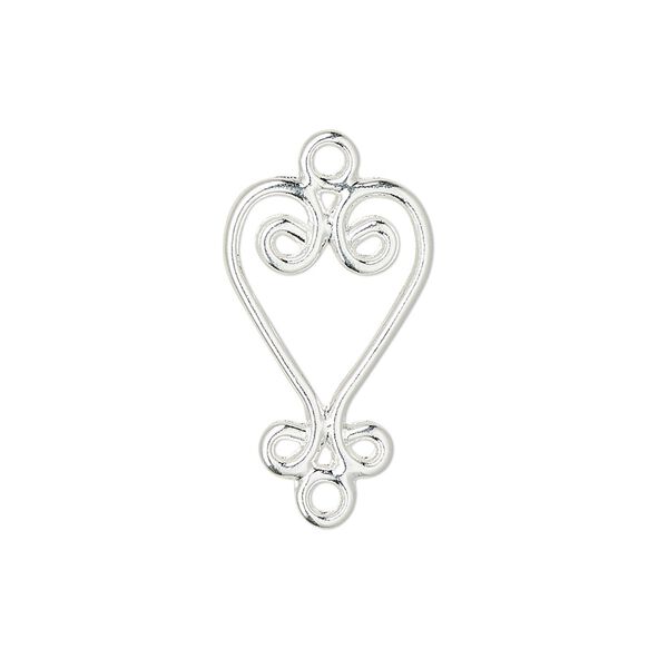 Drop, silver-plated "pewter" (zinc-based alloy), 20x13mm double-sided fancy heart with 5 loops. Sold per pkg of 10. image number 0