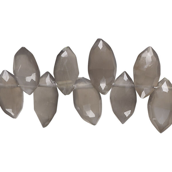 Bead, grey moonstone (natural), 12x7mm-15x8mm hand-cut top-drilled faceted puffed marquise, B+ grade, Mohs hardness 6 to 6-1/2. Sold per 8-inch strand. image number 0