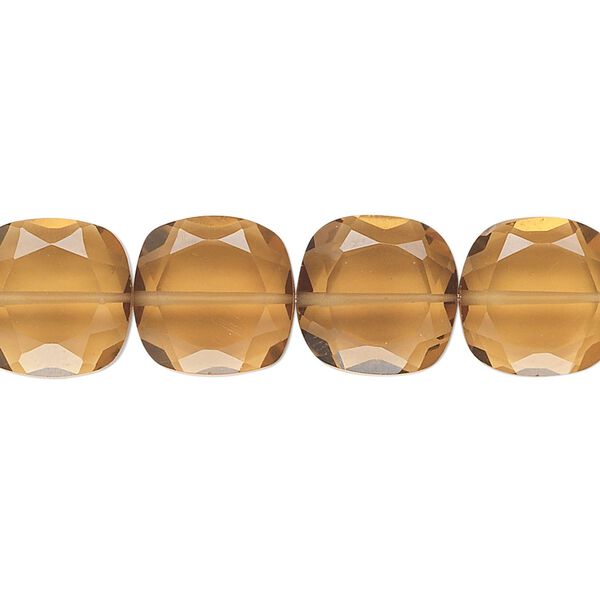 Golden quartz 1pkg10, hand-cut faceted puffed square bead 12mm image number 0