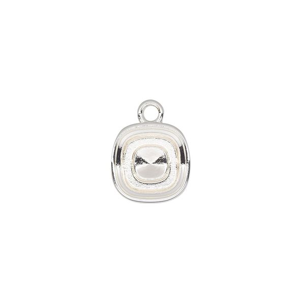 Drop, Almost Instant Jewelry®, silver-finished "pewter" (zinc-based alloy), 12mm square with 10mm cushion setting. Sold per pkg of 2. image number 0