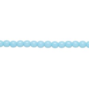 Bead, Preciosa Czech glass druk, pkg/15-1/2 to 16 inches, opaque turquoise blue, 4mm round.