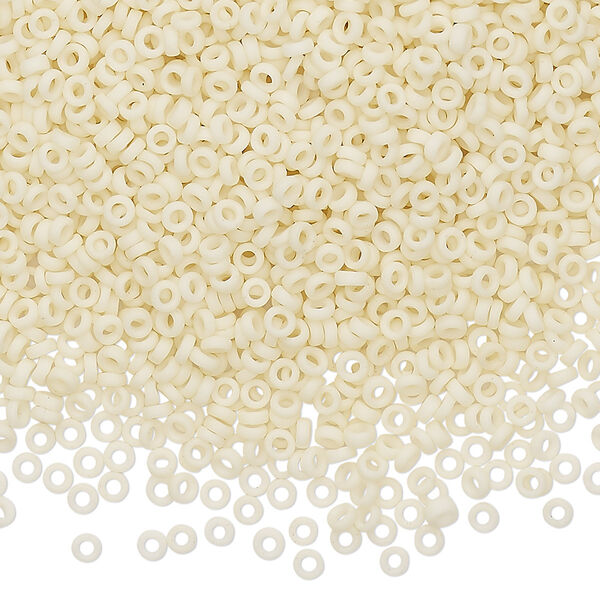 Seed bead, Miyuki, glass, pkg/10g, 2.2x1mm spacer rondelle, opaque matte cream, (SPR2.2-2021). image number 0
