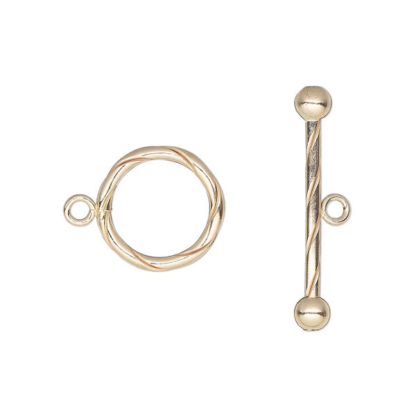 Clasp, toggle, 12Kt gold-filled, 14mm fancy round. Sold individually. image number 0