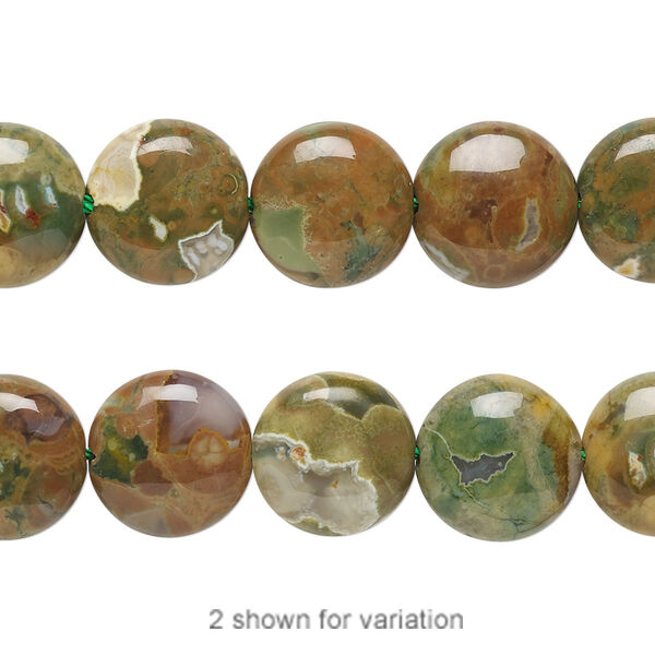 Bead, rhyolite (natural), light to dark, 12mm flat round, B grade, Mohs hardness 6-1/2 to 7. Sold per 15-1/2" to 16" strand. image number 0