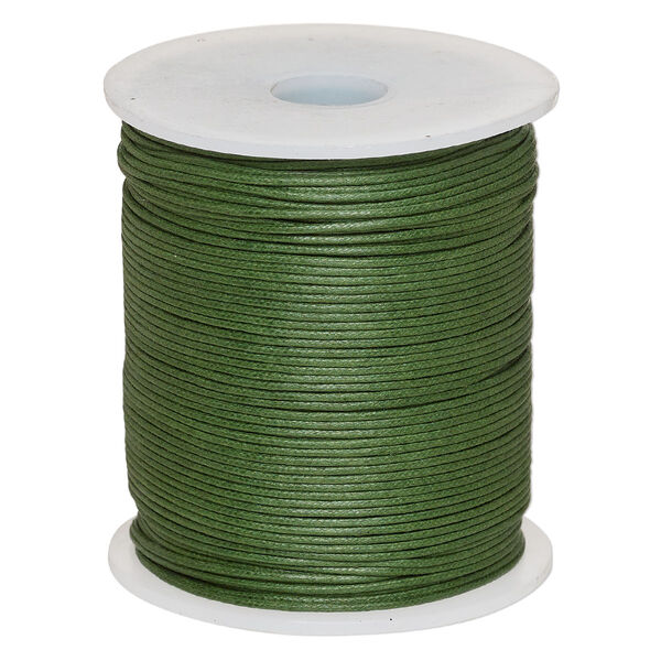 Cord, waxed cotton, dark green, 1mm, 20-pound test. Sold per 100-meter spool. image number 0