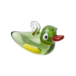Focal, lampworked glass, multicolored, 37x21mm 3D duck. Sold individually.