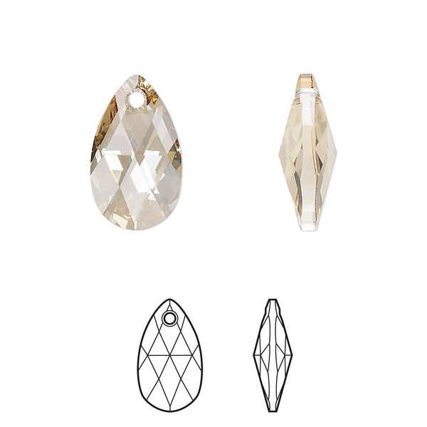 Drop 2pk crystal golden shadow, Crystal Passions® 16x9mm pendant pear 6106 image number 0