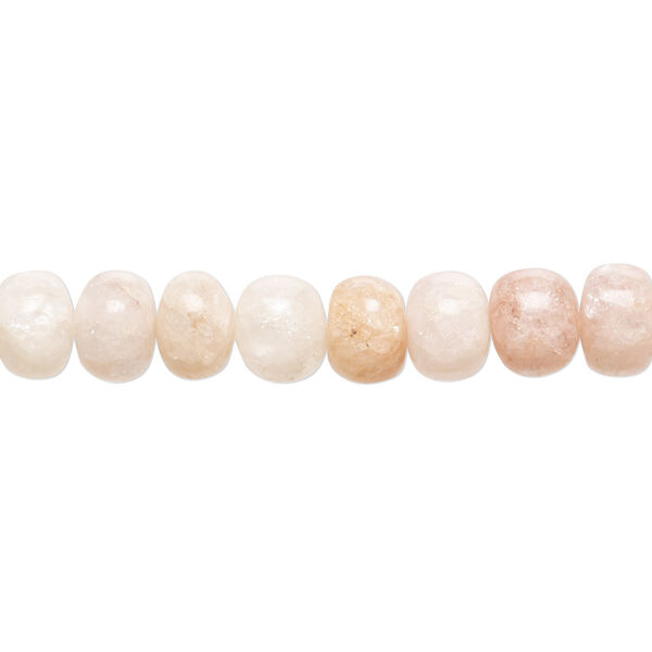 Bead, peach sunstone (natural), 7x5mm-8x6mm hand-cut rondelle with 0.4-1.4mm hole, B- grade, Mohs hardness 6 to 6-1/2. Sold per 13-inch strand, approximately 60 beads. image number 0