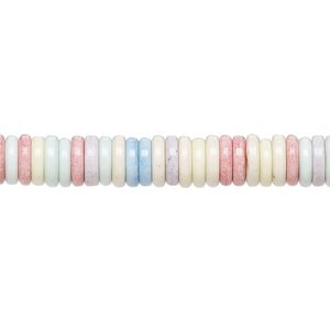 Bead, porcelain, opaque shiny multicolored, 6.5x1.5mm heishi. Sold per 8-inch strand, approximately 105 to 125 beads.