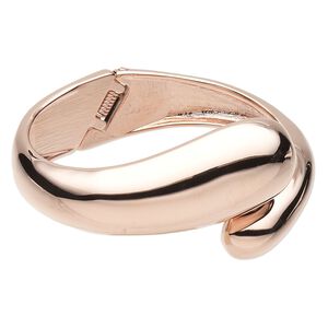 Bracelet, hinged bangle, rose gold-finished "pewter" (zinc-based alloy), 33mm wide with curved design, 6 inches. Sold individually.