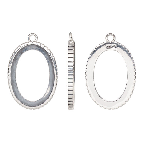 Drop, antiqued sterling silver, 28x20.5mm oval with 25x18mm oval setting and textured design with open back. Sold individually. image number 0