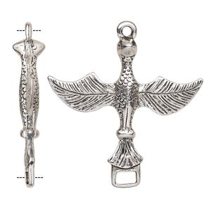 Focal, antique silver-finished "pewter" (zinc-based alloy), 54x51mm double-sided bird with loop. Sold individually.