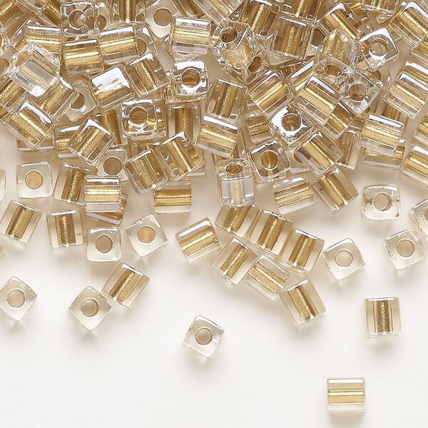 Seed bead, Miyuki, glass, pkg/25g, 3.5-3.7mm square, transparent gold inside dyed color clear (SB-234). image number 0