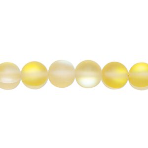 Bead, iridescent glass, translucent matte yellow, 8mm round. Sold per 15-1/2" to 16" strand.
