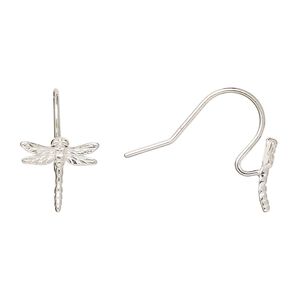 Ear wire fishhook 1pkg2 Amoracast® sterling silver, 13mm / 11x11mm dragonfly / open loop, 20 gauge 1 pair