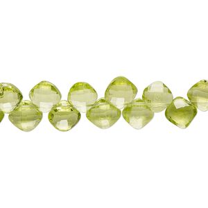 Peridot 1pkg1, hand-cut top-drilled faceted puffed diamond bead natural 8 inch 6-7mm