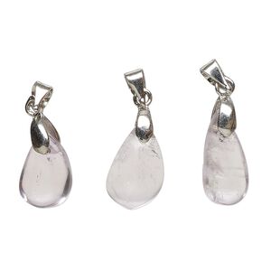 Amethyst / pewter (tin-based alloy) 1pkg3, imitation rhodium-finished teardrop freeform pendant natural 15x7mm-21x12mm