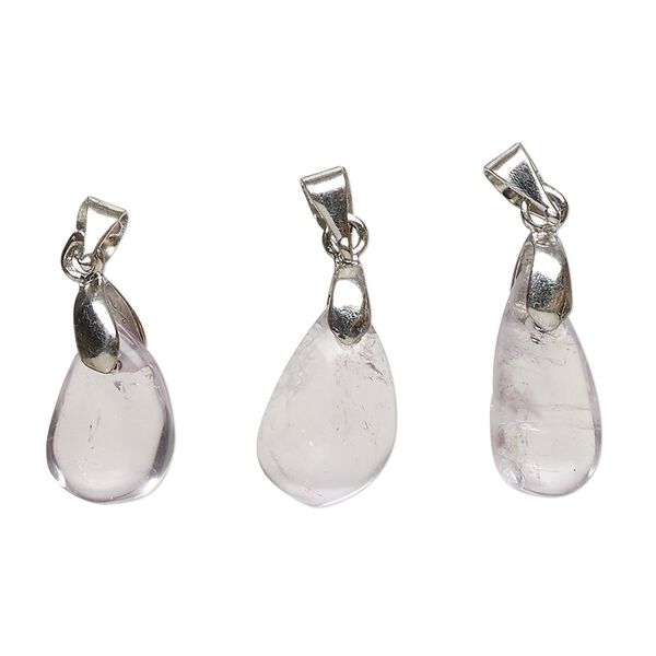 Amethyst / pewter (tin-based alloy) 1pkg3, imitation rhodium-finished teardrop freeform pendant natural 15x7mm-21x12mm image number 0