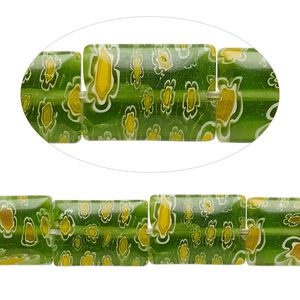 Bead, millefiori glass, translucent multicolored, 14x10mm flat rectangle. Sold per 15-inch strand.